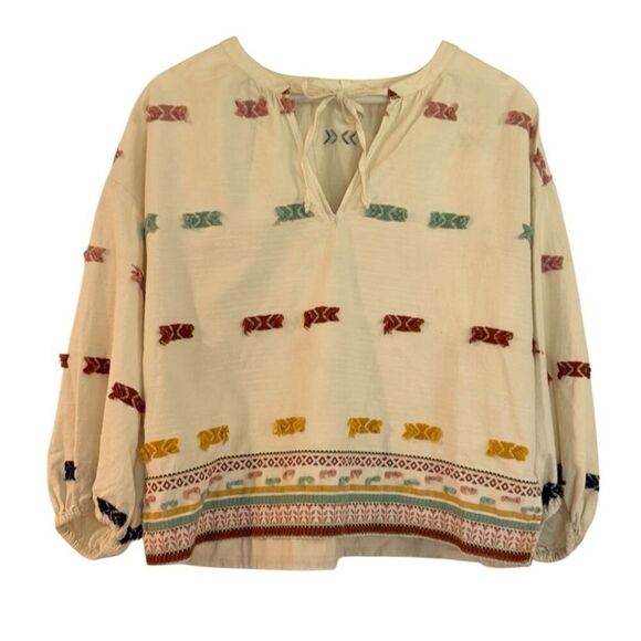Lou & Gray loft getaway textured embroidered peasant blouse Small - Picture 3 of 11